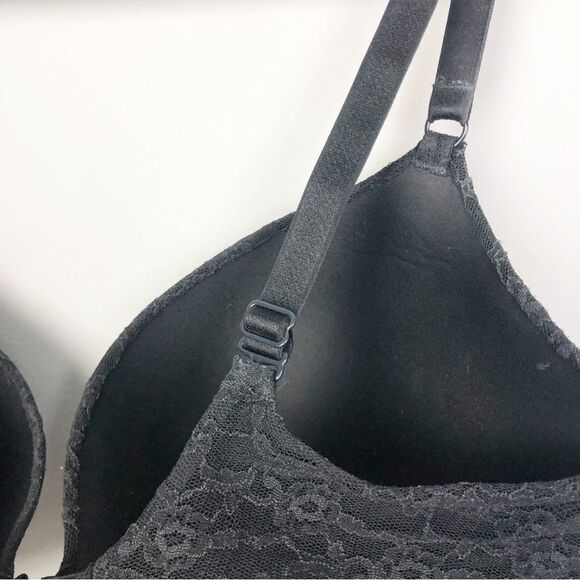 VICTORIA’S SECRET | Black Floral Lace Push Up Bra Padded Size 36DD - Picture 7 of 7